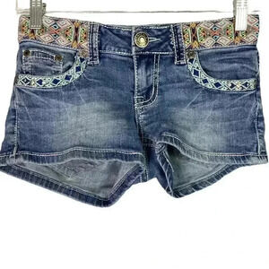 Grace in LA Jeans Womens 25 Blue Jean Short Shorts Embroidered Aztec Stretch